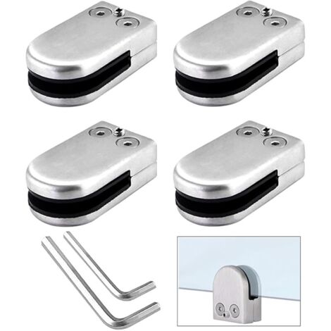 4 Pièces 10~12 mm (L Taille) Pinces à Verre, Pince à Verre en Acier Inoxydable 304, Support de Serrage en Verre Réglable à Dos Plat, pour Main Courante Balustrade Escalier (Argent) (1/5)