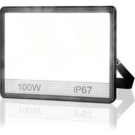 Projecteur LED Exterieur 100W, 2 en 1 IP67 Imperméable Spot LED Extérieur, 10000LM 6500K Blanc Froid Eclairage de Sécurité, Luminaire Pour Patio, Terrasse, Jardin, Garage, Usine (1/5)