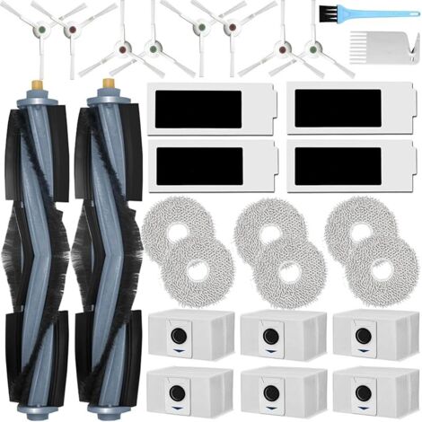 Accessoires pour Ecovacs Deebot T20 Omni / T20 e Omni Aspirateur, 2 Brosse Principale, 8 Brosses Latérales, 6 Serpillière, 4 Filtres, 6 Sac, 2 Brosse de Nettoyage (1/5)
