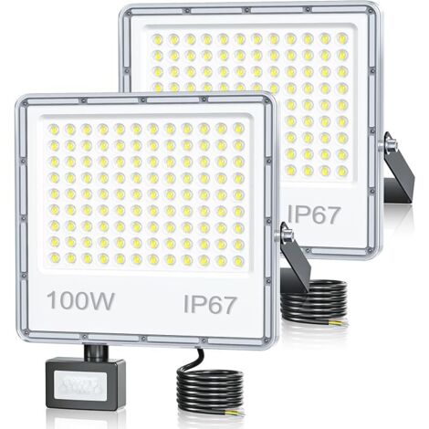 Projecteur LED Exterieur Detecteur de Mouvement 100W, Spot LED Extérieur Detecteur de Mouvement Etanche IP67 10000LM Blanc Froid 6500K pour Jardin(2 Pièce) (1/5)
