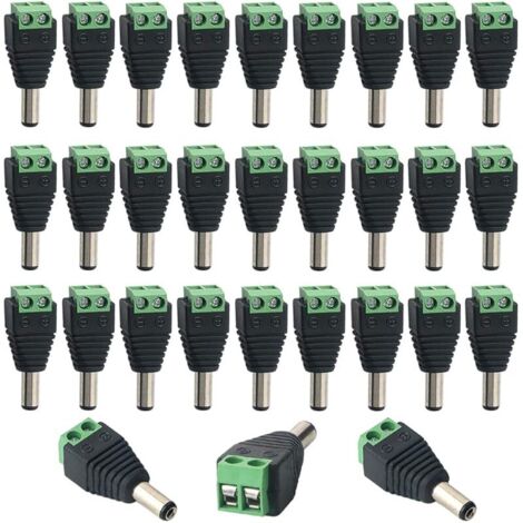 30 Pièces 12V DC Connecteur Mâle Prise Set (5.5 X 2.1 mm), 2 Broches DC Power Jack Adaptateur Vis Borne Connecteur, pour CCTV Caméra LED Bande (1/4)