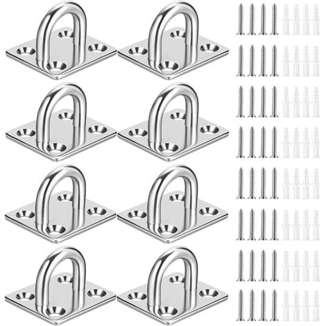 8 pcs Plaque à œillets robuste, anneau d'agrafe, boucle de crochet, matériel d'ombrage en forme de U – Crochets de hamac de plafond mural M5 pour suspension pivotante – Acier inoxydable 304 (1/5)