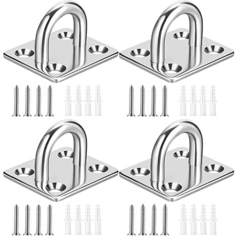 4 Pcs Plaque à œillets robuste, anneau d'agrafe, boucle de crochet, matériel d'ombrage en forme de U – Crochets de hamac de plafond mural M5 pour suspension pivotante – Acier inoxydable 304 (1/5)