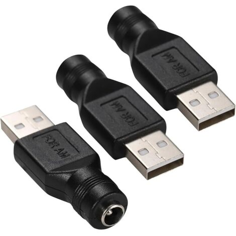 3 Pcs Adaptateur d'alimentation USB vers DC, convertisseur USB 2.0 mâle vers connecteur DC Femelle 5,5 mm x 2,1 mm 5 V (1/5)