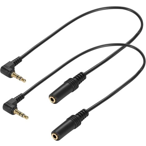2 Pcs Câble audio jack TRS 3,5 mm (30 cm) coudé à 90 degrés, mâle vers femelle 3,5 mm, fiche stéréo 3 pôles pour casque audio, cordon auxiliaire (1/5)