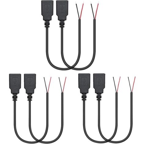 6 Pcs Câble d'alimentation USB 2.0 Femelle à 2 broches, 30 cm, USB A 12 V/3 A, prise en queue de cochon, extrémité ouverte (1/5)