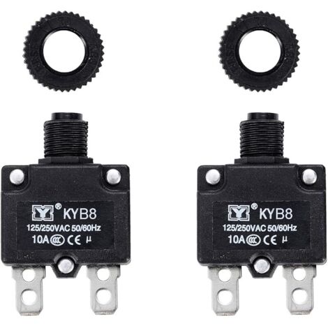 2 pièces disjoncteur thermique 10A, protection contre les surcharges thermiques 125-250V AC 50V DC, 10A bouton poussoir disjoncteur à réinitialisation manuelle (1/5)