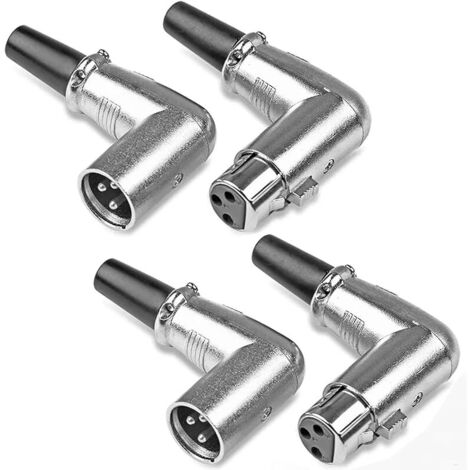 4 Pièces Connecteurs XLR à 90 degrés à 3 broches, 2 paires de connecteurs XLR mâle/femelle à angle droit, prise de câble de micro coudé, prise Audio de microphone (1/5)