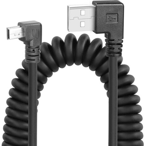 Câble mini USB en spirale 90 degrés, USB type A vers mini B mâle Données Sync & Charge Câble en spirale pour imprimante Caméras Souris Téléphone portable (Deux fois à gauche) (1/5)