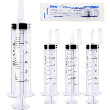 4 Pièces 60ml Outils de Mesure de Liquide en Plastique, Emballage Individuel, Tube de Remplissage de Mesure, pour Laboratoire Industriels, Distribution de Liquide et Arrosage (1/5)
