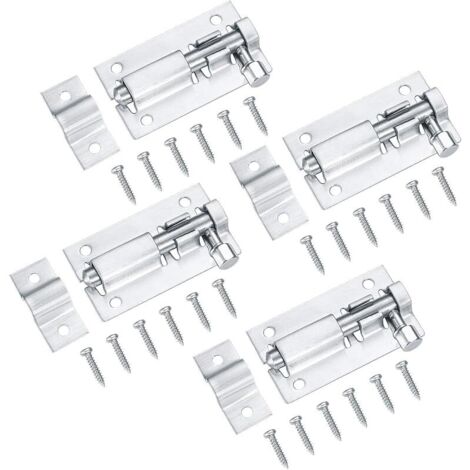 4 Pcs Verrou de Porte, Loquet Porte Coulissante, Serrure Porte Coulissante, Serrure de Porte, Boulons de Verrouillage de Porte, Targette en Acier Inoxydable pour Chambre Toilettes - 2 Pouces (1/5)