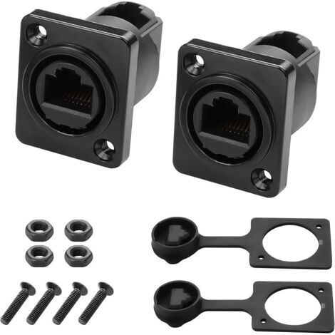 Connecteur étanche RJ45 pour montage sur panneau Connecteur métallique CAT6 RJ45 à 90 degrés pour la maison, l'industrie, la connexion de signaux de scène (2PCS Connecteur RJ45+2PCS Rond) (1/5)
