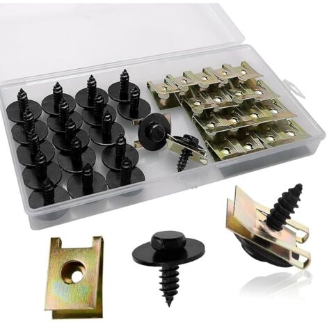 40 Pièces Clip à Vis et Écrou de Kit, Écrous de Fixation pour Garde-Boue de Voiture, Type U Sous Support de Passage Roue Kit, pour Voiture Panneau de Porte Intérieur (1/5)