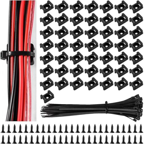 50 Ensembles 22.3 15.9 mm Attaches de Câble de Type Selle, Type Selle Support de Câbles, avec M3.5 Vis et Serre-Câbles, pour la Gestion des Fils, Noir (1/5)