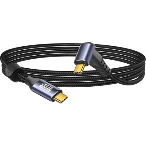 Câble USB C vers USB C à 90 degrés 10Gbps USB Type-C 3.1 Gen2 mâle vers mâle Transfert de données 4K@60Hz Câble vidéo supportant la charge rapide 100W (1M/3,3FT) (1/5)