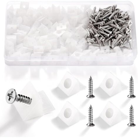100 Pièces Cales de Réparation de Tiroir, Cales en Plastique pour Meuble Tiroir, Fixation Etagere Armoire Fond de Tiroir Réparer Les Cales, avec 100 Pièces Vis, 14 13 9.3mm (Blanc) (1/5)