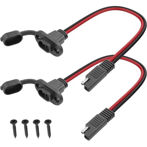 Lot de 2 faisceaux de câbles à connexion rapide SAE - 40 cm - Rectangulaires - Résistant aux intempéries - Connecteur rapide SAE pour panneau solaire, moto, moteurs de pelouse, tracteur (1/5)