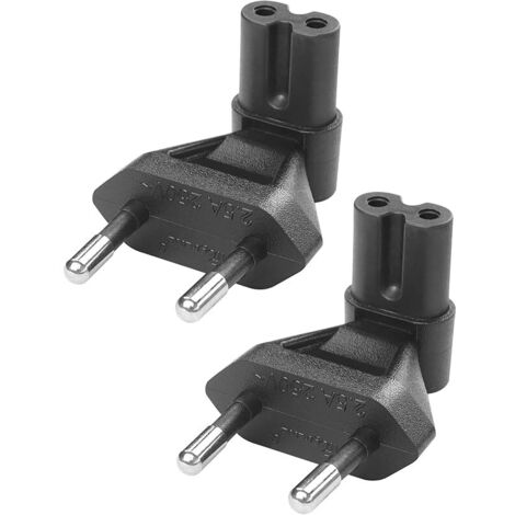Lot de 2 adaptateurs d'alimentation UE vers IEC320 C7 - Coude à 90 degrés - Prise européenne vers prise IEC320 C7 (CEE 7/16) - Adaptateur de voyage universel pour TV, PC, ordinateur, moniteur (1/5)
