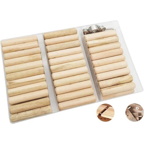 Cheville en Bois 10mm - Assortiment de Tourillons 63 Pièces, 2 Pointes de Centrage et 1 Butée de Profondeur - Pour Artisanat, Bricolage, Travail du Bois (1/5)