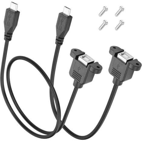 Micro USB vers USB B 2,0 Femelle Câble de type montage sur panneau 2 pièces 30cm+50cm Micro mâle vers USB Type B femelle Câble d'extension pour scanner avec vis (Droit) (1/5)