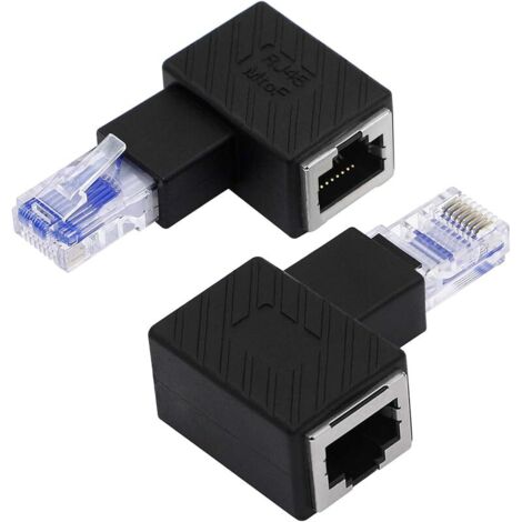 Adaptateur Ethernet Cat5e/Cat6 RJ45，Pack de 2 Adaptateur Ethernet RJ45/8P8C mâle à Femelle à Angle Droit à 90 degrés prenant en Charge Cat6/Cat5e (Gauche) (1/5)