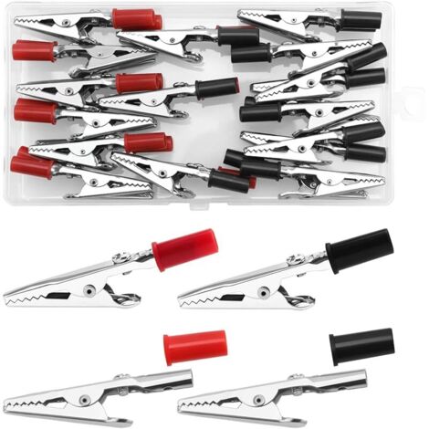 30 Pièces Pince Crocodile, Pinces Crocodiles en Métal Plaqué, pour Tests Électriques de Laboratoire, avec une Poignée en Matière Plastique (Noir/Rouge) (1/5)