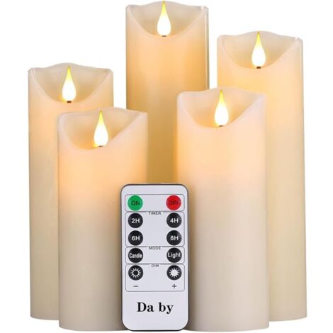 Bougies à LED de , Ensemble de 5 Bougies décoratives (14 cm, 15 cm, 16 cm, 18 cm, 20 cm), Bougie sans Flamme de avec télécommande à 10 Touches.Flamme LED Clignotante, Faite de Vraie Cire (1/5)