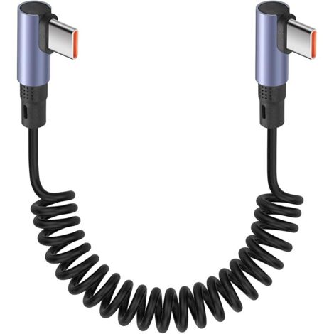 Câble USB C à USB C à USB C à 90 degrés 65 W 1 M/3,2 PI rétractable USB type C pour voiture, prend en charge la charge rapide 6 A et le transfert de données (angle latéral) (1/5)