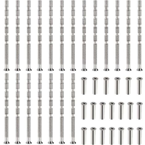 20 Pièces Vis Poignee Porte M3, Vis de Connexion avec Boulon Kit, Boulons de Connexion et Manchon, Liaison Meuble Nickelée pour Écussons, Poignée de Porte, Armoire, Tiroirs (1/5)