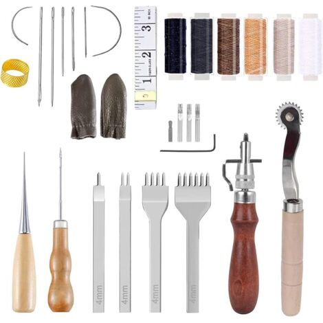 Kit D'artisanat En Cuir 6 Outils De Travail En Cuir À Fil De Cire Avec Cuir Griffe Prong Couture Groover Crease Fil Ciré Scratch Awl Aiguilles à Gros Chas Outils de Couture en Cuir pour Débutants (1/5)