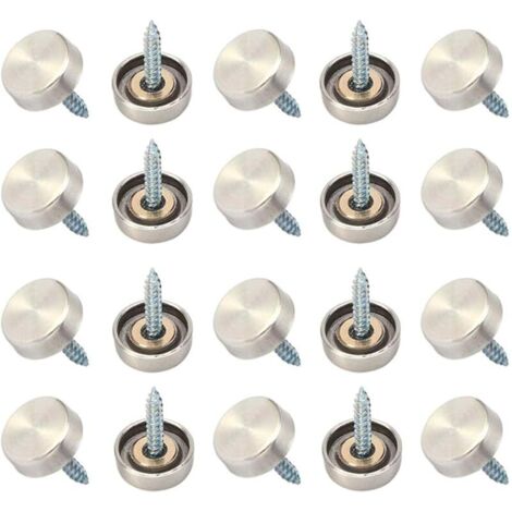 20 Pièces 16 mm (3/5 ") Vis de Miroir en Acier Inoxydable Capuchons Décoratifs Clous de Couverture pour Tables de Miroir Plaques de Bain Armoires Panneaux de Verre (1/5)