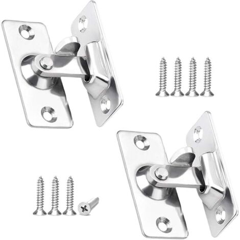 Lot de 2 verrous de porte à 90 degrés avec 8 vis - En acier inoxydable - Petit verrou de porte à angle droit des deux côtés - Verrou coulissant pour porte coulissante, porte de fenêtre (1/5)