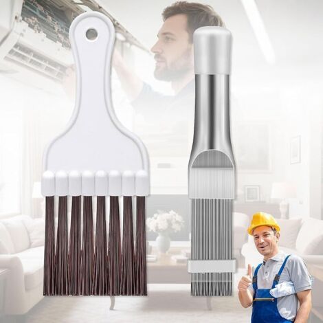 2 Pièces Brosse Nettoyante Pour Climatiseurs Et Sèche, Rectificateur Ailette Radiateur, Peigne Lamelles Pour Climatisation, Nettoyeur d'Ailettes En Acier Inoxydable, Peigne à Ailettes Ac (1/5)