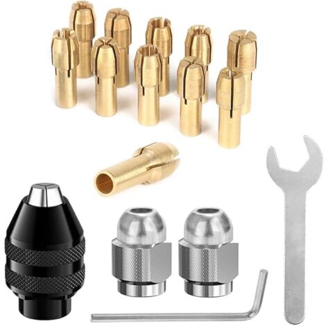 Lot de 16 pinces de serrage pour mandrin, 1/32" à 1/8" 4486, mandrin à changement rapide avec pince de serrage en laiton 4485, écrou en métal (0,5-3,2 mm), adaptateur de mandrin pour modèle (1/5)