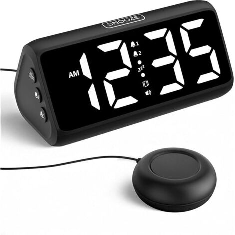 Réveil puissant pour les dormeurs profonds, réveil plus fort avec vibration, double alarme, affichage LED, 5 niveaux de luminosité, 4 niveaux de volume, Snooze, réveil vibrant pour les personnes âgées (1/5)
