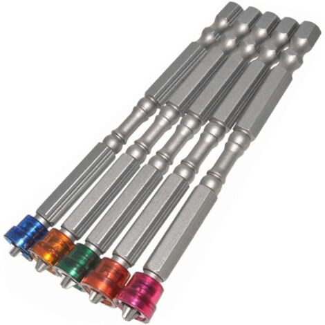 Lot de 5 embouts de tournevis cruciformes Ph2 de 100 mm de long - Embouts magnétiques cruciformes hexagonaux Philips de 1/4" pour cloison sèche - Embouts pour tournevis électrique manuel (1/5)