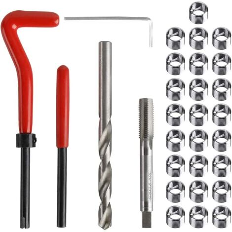 Lot de 30 filetages M5 x 0,8 mm - Kit de réparation de filetage en acier inoxydable - Kit d'outils à main compatible pour réparation de voiture (1/5)