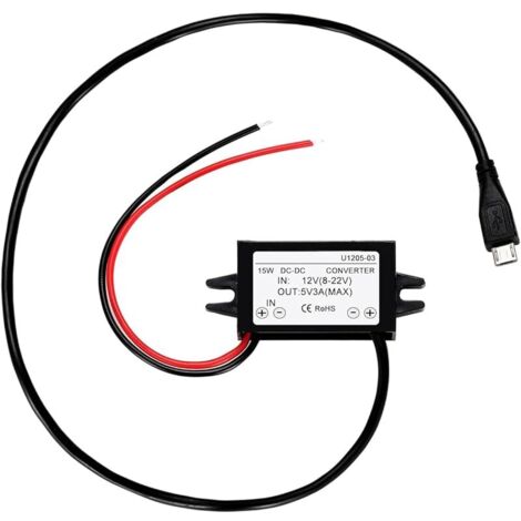 1 pièce convertisseur étanche DC-DC 12 V à 5 V 3 A avec Port Micro USB, Module abaisseur Micro USB, Adaptateur d'alimentation Compatible avec Raspberry Pi 4, téléphone Portable, Voiture (1/5)