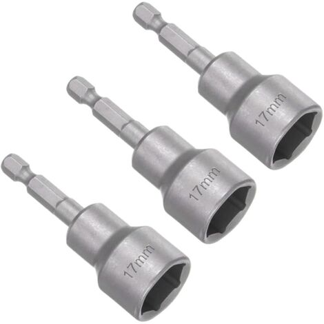 Lot de 3 douilles hexagonales aimantées de 17 mm, tige hexagonale, jeu d'embouts de douille, adaptateur de douille, jeu de douilles magnétiques pour visseuse sans fil et visseuse, longueur 65 (1/5)