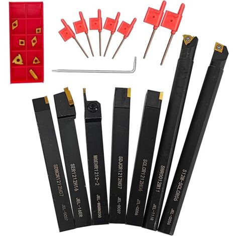 21pcs 12mm Porte-Outil De Tournage Tige Tour Set Barre D'Alésage Tournage Kit Tournage en Carbure Multifonctionnel Support Alésoir avec Inserts De Carbure, clés pour Outil de Tour (1/5)