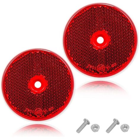 Rouge Catadioptre Rond,2pièces,Homologué E9,Ø60 mm,Catadioptre Réflecteur Visser pour Remorque,Catadioptre Rond Signalisation pour Potea,Reflector Œil de Chat(Rouge/Rond/2pièces） (1/5)