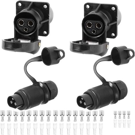 2 pièces Fiche Remorque 3broches 12v 24v et 2 pièces Prise Remorque 3broches,Fiche Attelage 3 pin Mâle pour Agricole Véhicule,Voiture Porte-vélo,Prise d'attelage,Prise 3 plots Agricole (1/5)