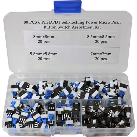 80Pcs 6 broches DPDT micro interrupteurs à bouton-poussoir de puissance autobloquants (5.8X5.8mm 7X7mm 8X8mm 8.5X8.5mm) (1/5)