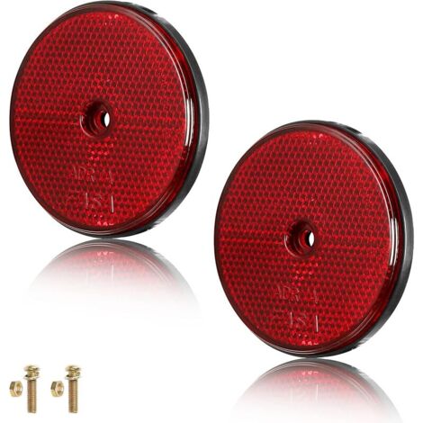 2x Rouge Catadioptre Rond,Ø71mm,Catadioptre Réflecteur -Visser pour Remorque, Catadioptre Rond Signalisation pour Poteau Van Voitures RV Tracteur,Reflector Œil de Chat(Rond/Visser/2Pcs） (1/5)