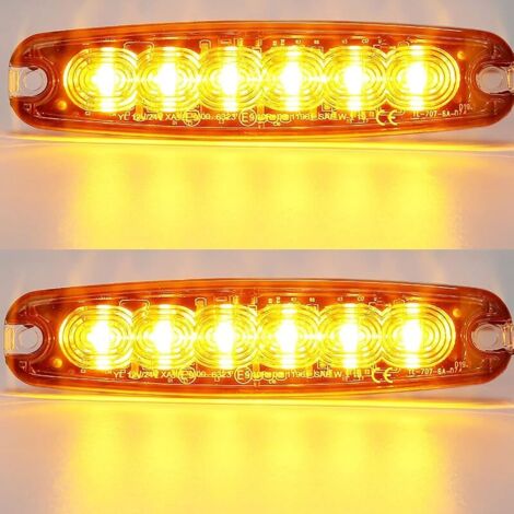 2pc Lampe Stroboscopique Led 12v24v Voiture Moto,6leds Ambre Avertissement Barre Lumineuse Danger Balise Clignotant Lumières de Sécurité Auto Flashing Lamp pour Véhicule Tracteur Gril Camion (1/5)