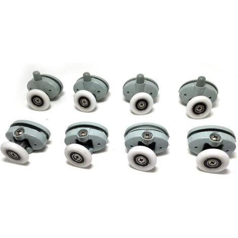 Lot de 8 Roulettes pour Porte de Douche 23 mm de Diamètre (Diamètre du Rouleau 23 mm) en Nylon et Alliage de Zinc Blanc (1/5)