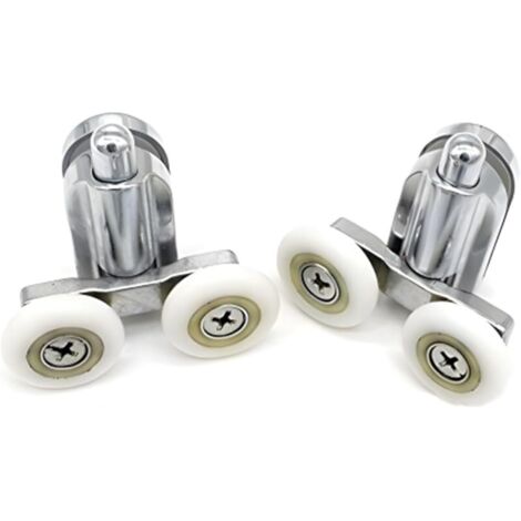 Lot de 2 poulies de fixation pour porte de douche en chrome – 2 x bas – Compatible avec verre de 4–6 mm (roue inférieure (23 mm) (1/4)