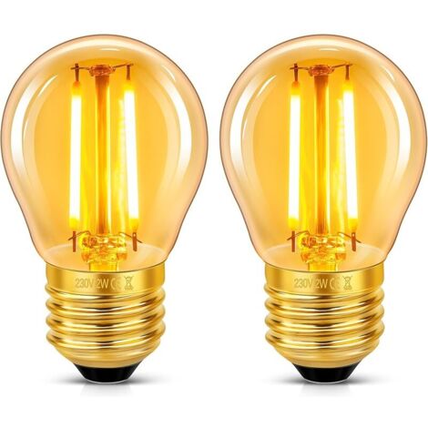 Ampoule E27 Vintage 2W LED Filament, Equivalent 20W Incandescence, Verre Ambré Blanc Chaud 2200K, G45 Filament Rétro, 200LM, AC 220V, Non-Dimmable, Décorative pour Restaurant Café Bar, Lot de 2 (1/5)