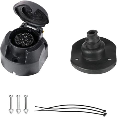 Prise Remorque 13 Broches avec Joint en Caoutchouc, 12V Étanche Connecteur Prise Remorque Femelle, pour Caravane RV Voiture Bateau (1/5)