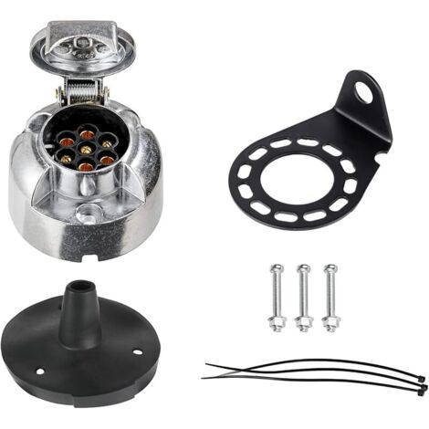 Kit de Prise Remorque en Métal 7 Broches avec Joint en Caoutchouc et Support de Montage en Métal, 12V Étanche Connecteur Prise Remorque en Métal Femelle, pour Caravane RV (1/5)